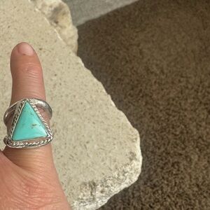 Silver Turquoise Triangle Ring . Hand made. Size 6 1/2